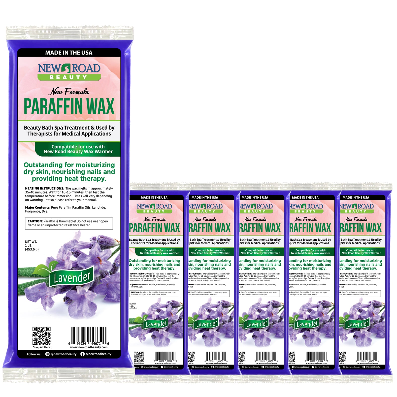 Lavender Paraffin Wax 6-Pack to Soften and Moisturize Habds, Feet and Elbows  Edit alt text
