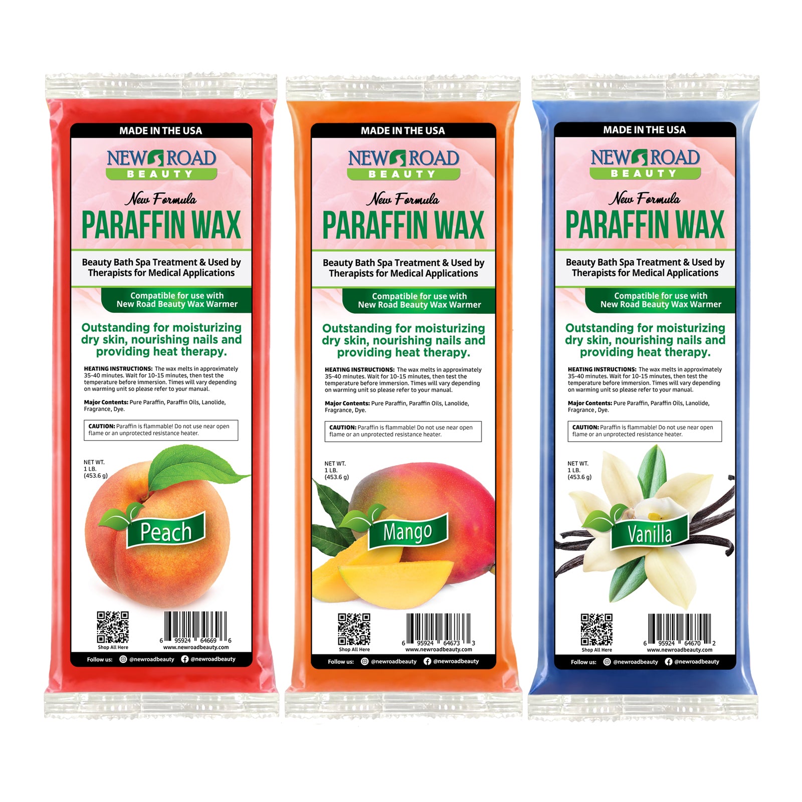 ombo 3-Pack Paraffin Wax To Moisturize Skin - Vanilla, Mango, Peach