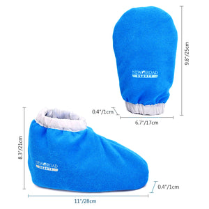 Paraffin Wax blue Gloves/Mitts and Booties to use while doing a paraffin wax treatment and their dimensions. 