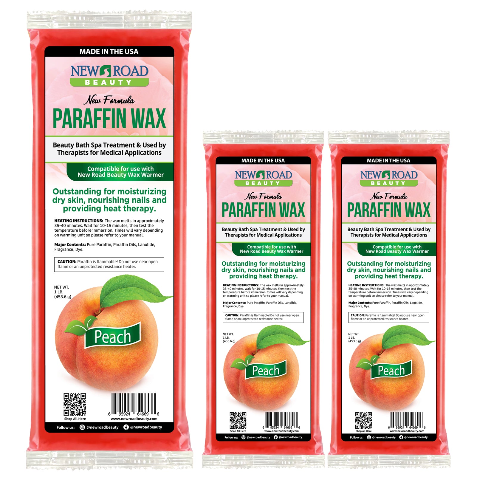 Peach Paraffin Wax 3-Pack to Soften and Moisturize Hands, Feet and Elbows