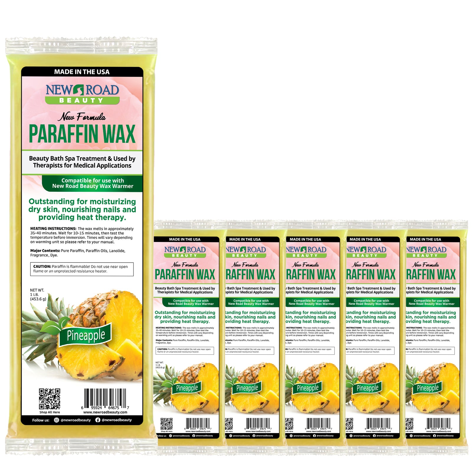 New Road Beauty Pineapple Paraffin Wax 6-Pack To Help Smooth and Moisturize Dry Hands, Feet and Elbows  Edit alt text