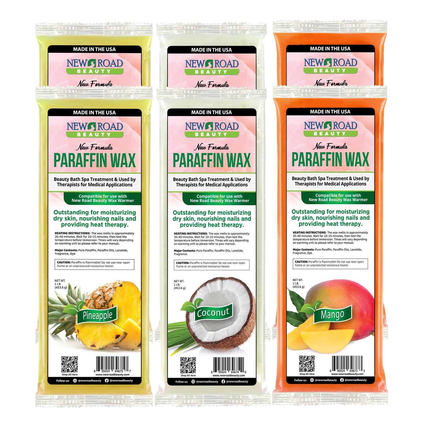 Combo 6-Pack Paraffin Wax For Soft, Moisturized Skin - Pineapple, Mango, and Coconut Paraffin Wax  Edit alt text