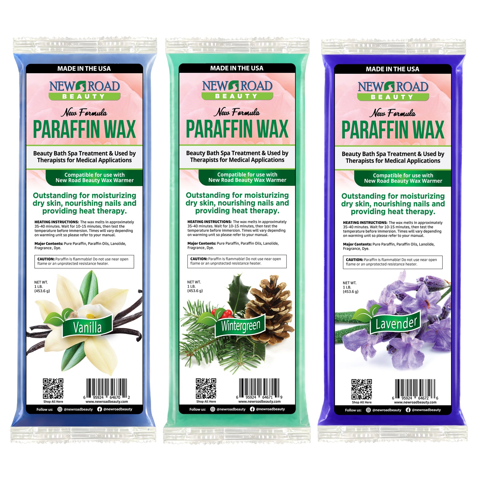 Combo 3-Pack Paraffin Wax For Soft, Moisturized Skin - Vanilla, Wintergreen, and Lavender Paraffin Wax
