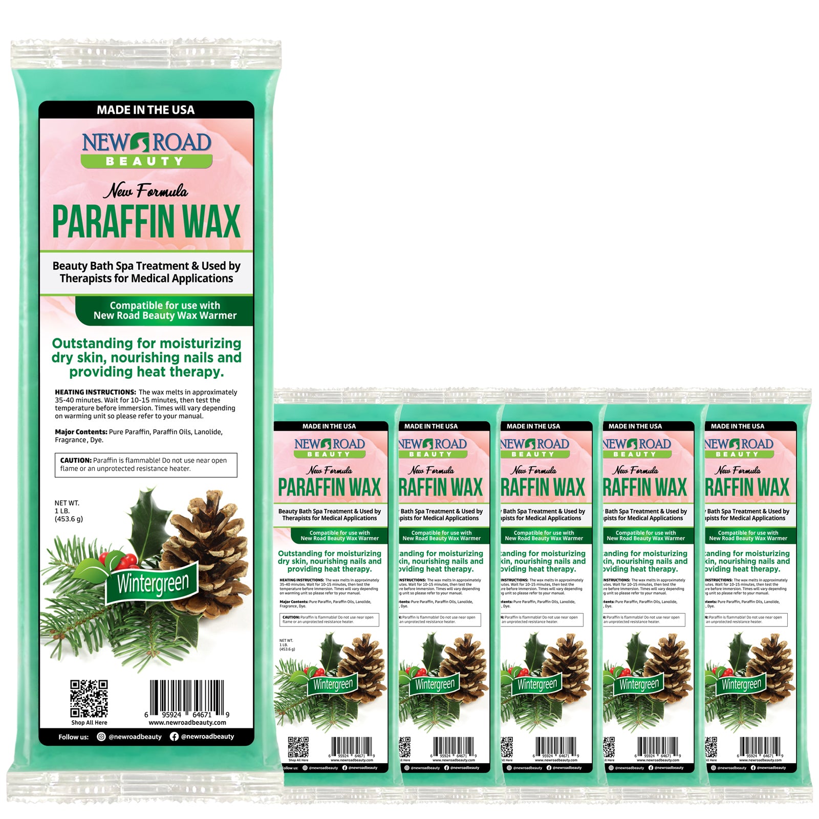 Wintergreen Paraffin Wax 6-Pack for Smooth, Moisturized Hands, Feet and Elbows  Edit alt text